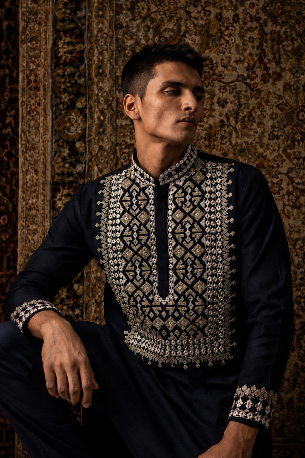 Navy Embroidered Kurta Set
