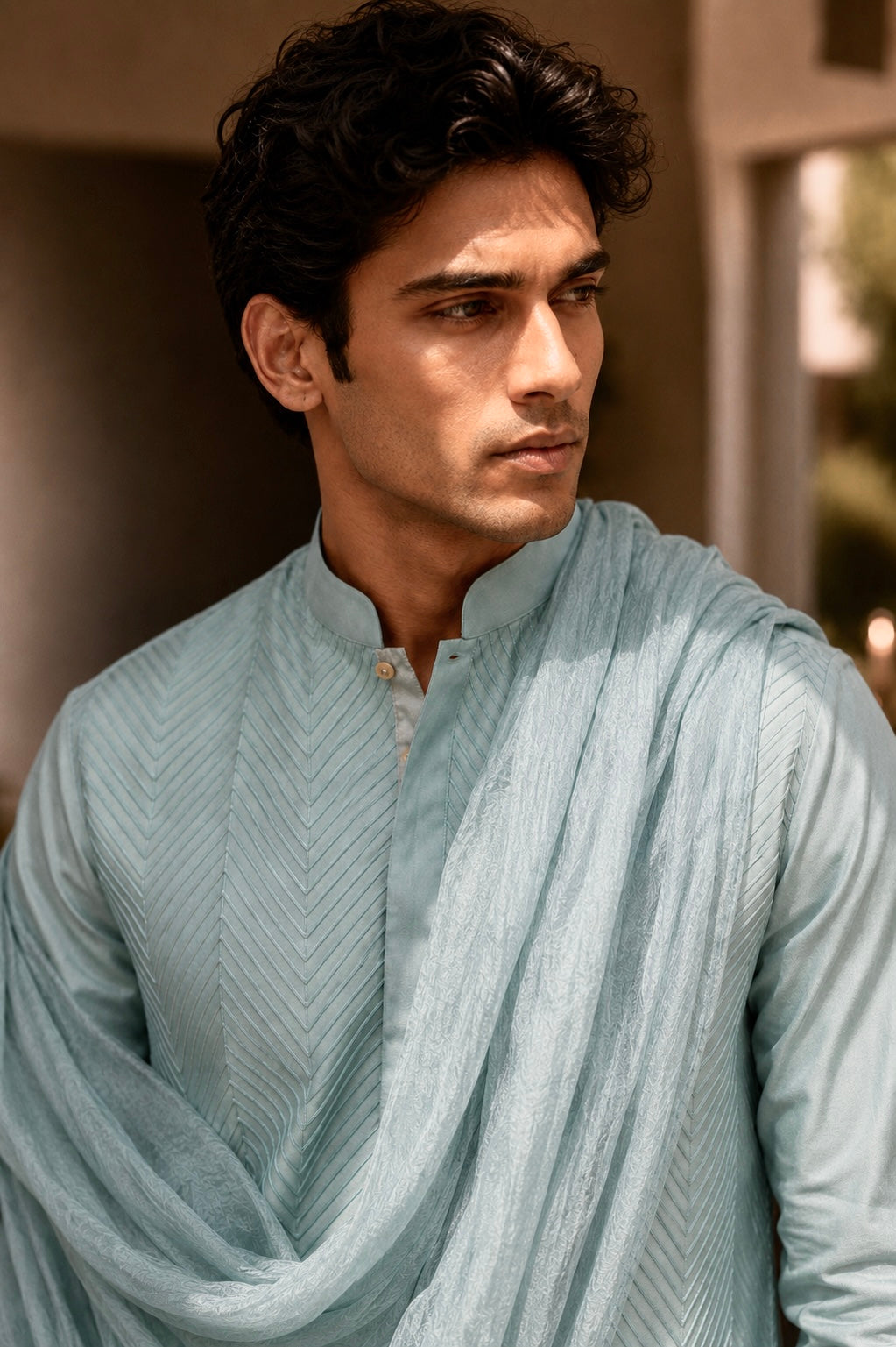 Powder Blue Pintuck Kurta Set