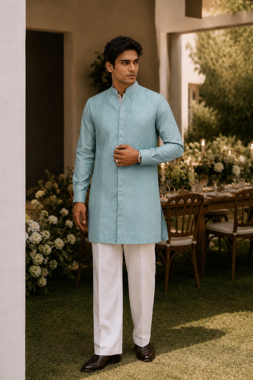 Powder Blue Pintuck Kurta Set