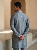 Grey Silk Nehru Set