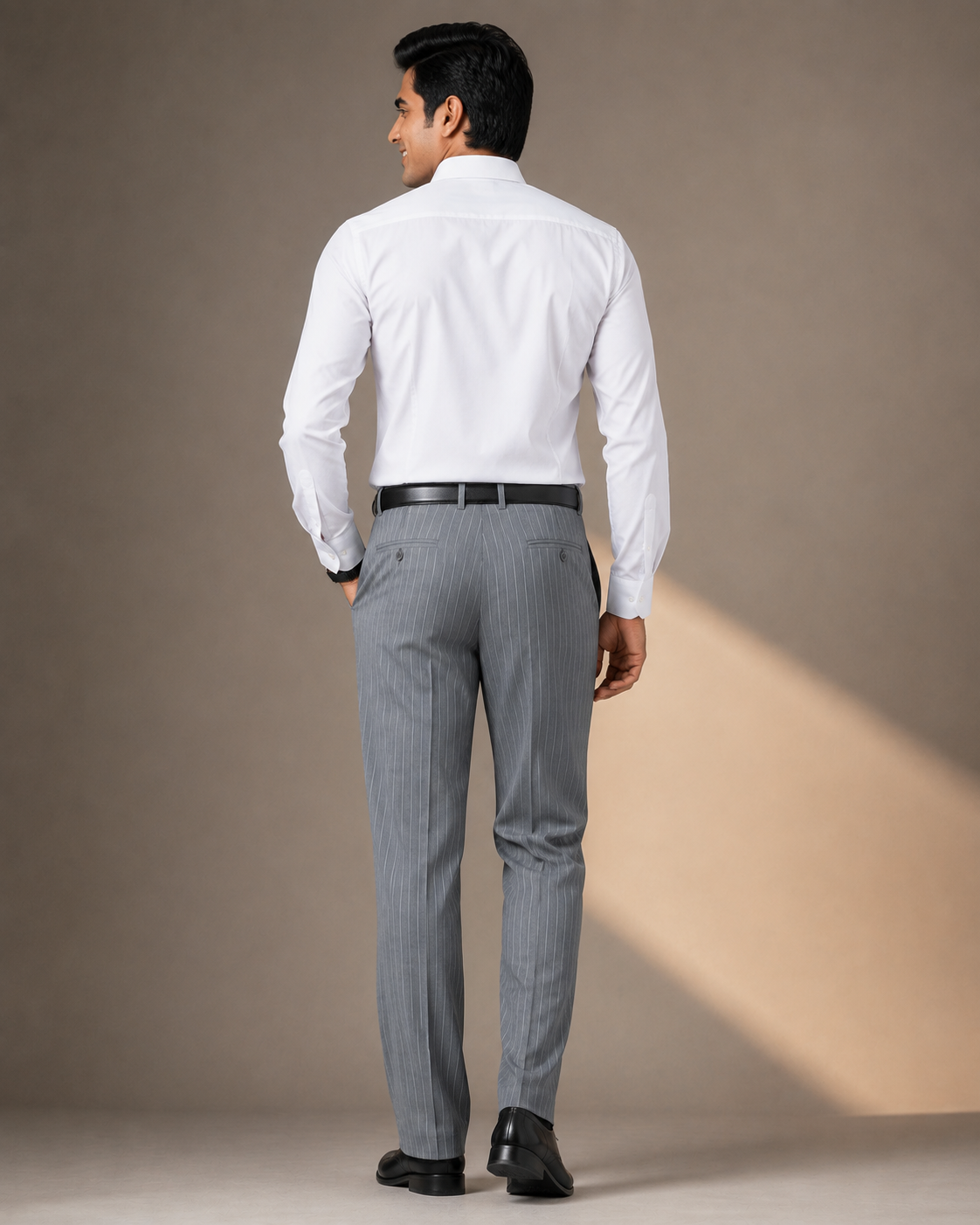 Men’s Executive Grey Pinstripe Pleated Formal Trouser