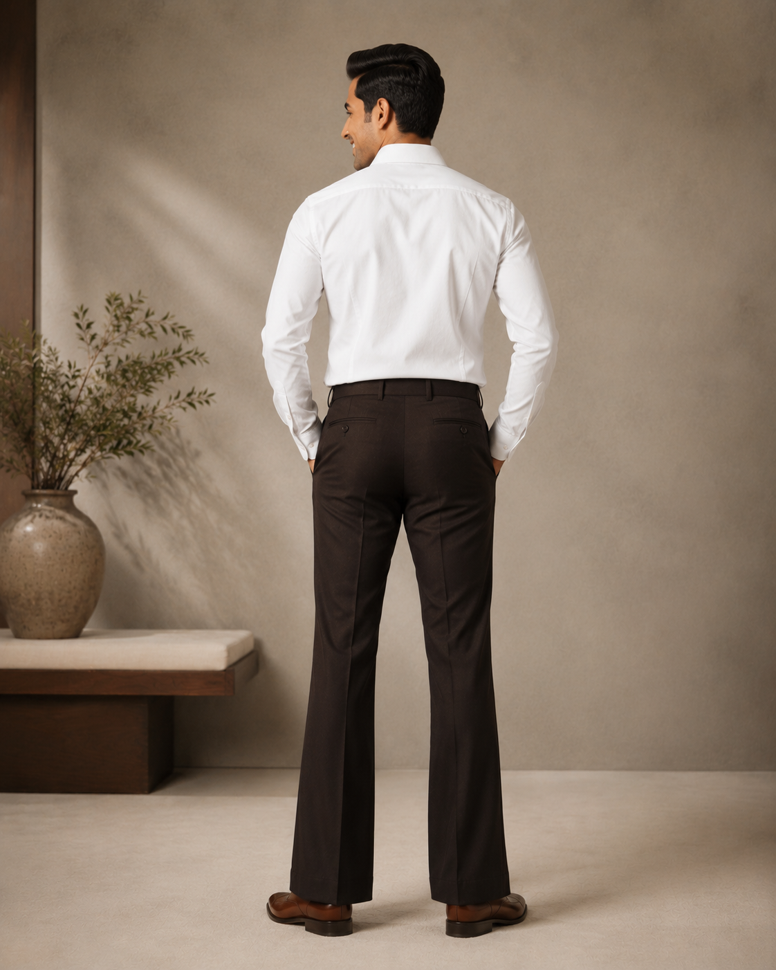 Men’s Dark Brown Pleated Formal Trouser