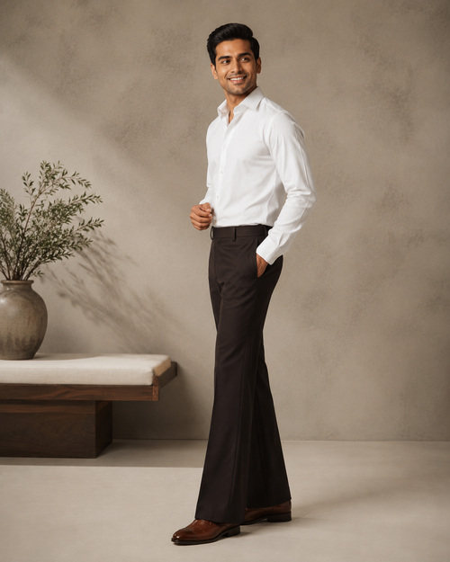 Men’s Dark Brown Pleated Formal Trouser