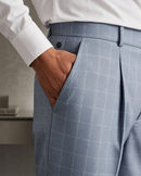 Men’s Imperial Blue Checked Pleated Formal Trouser