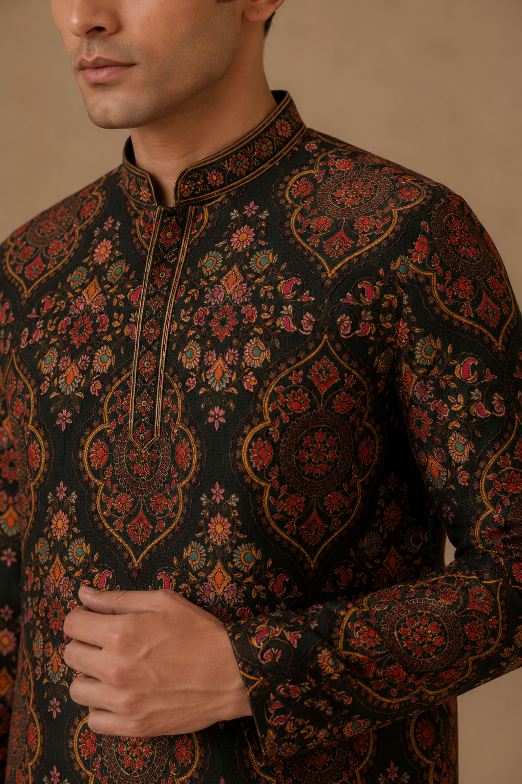 Black Mughal Kurta Set