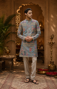 Grey Brocade Kurta Set