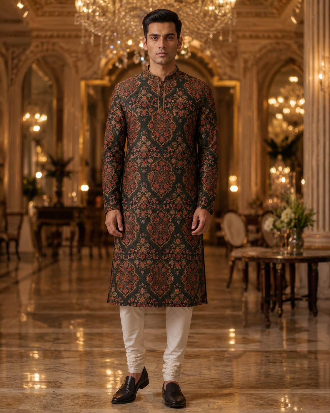 Black Mughal Kurta Set