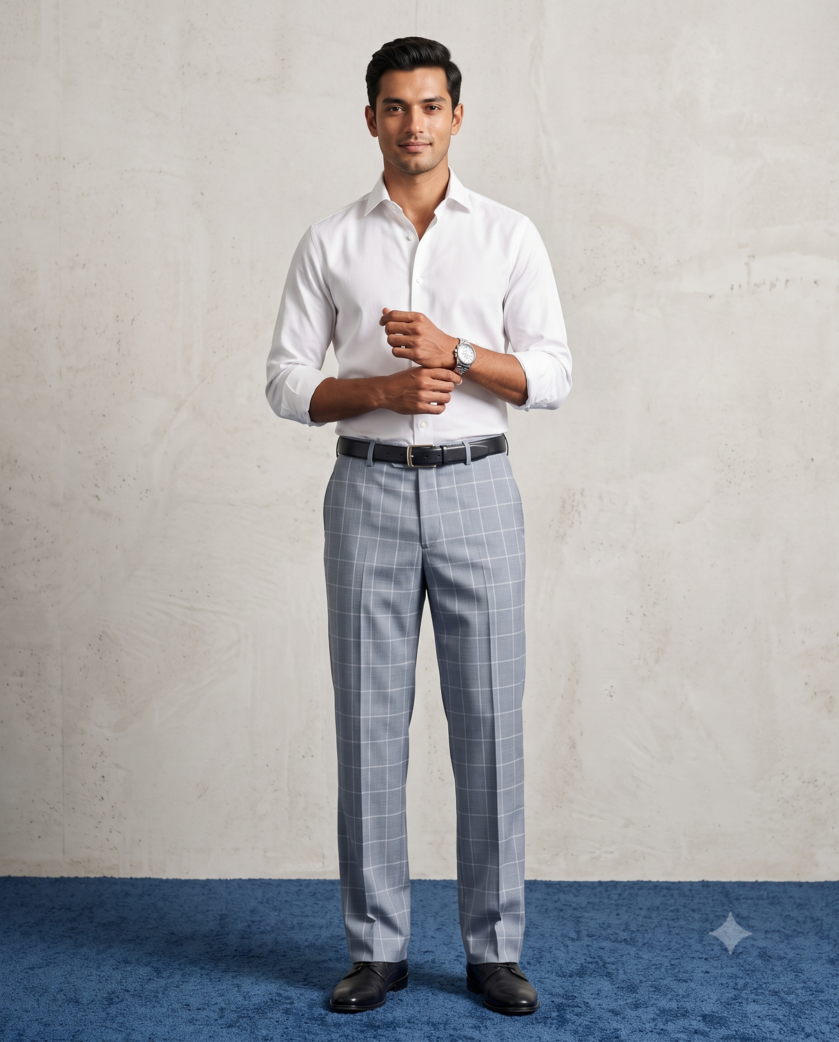 Men’s Imperial Blue Checked Pleated Formal Trouser