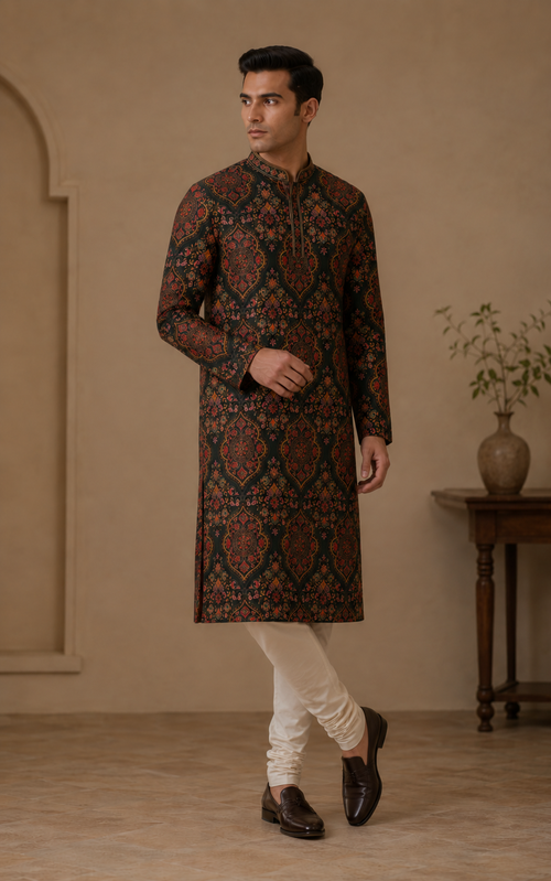Black Mughal Kurta Set