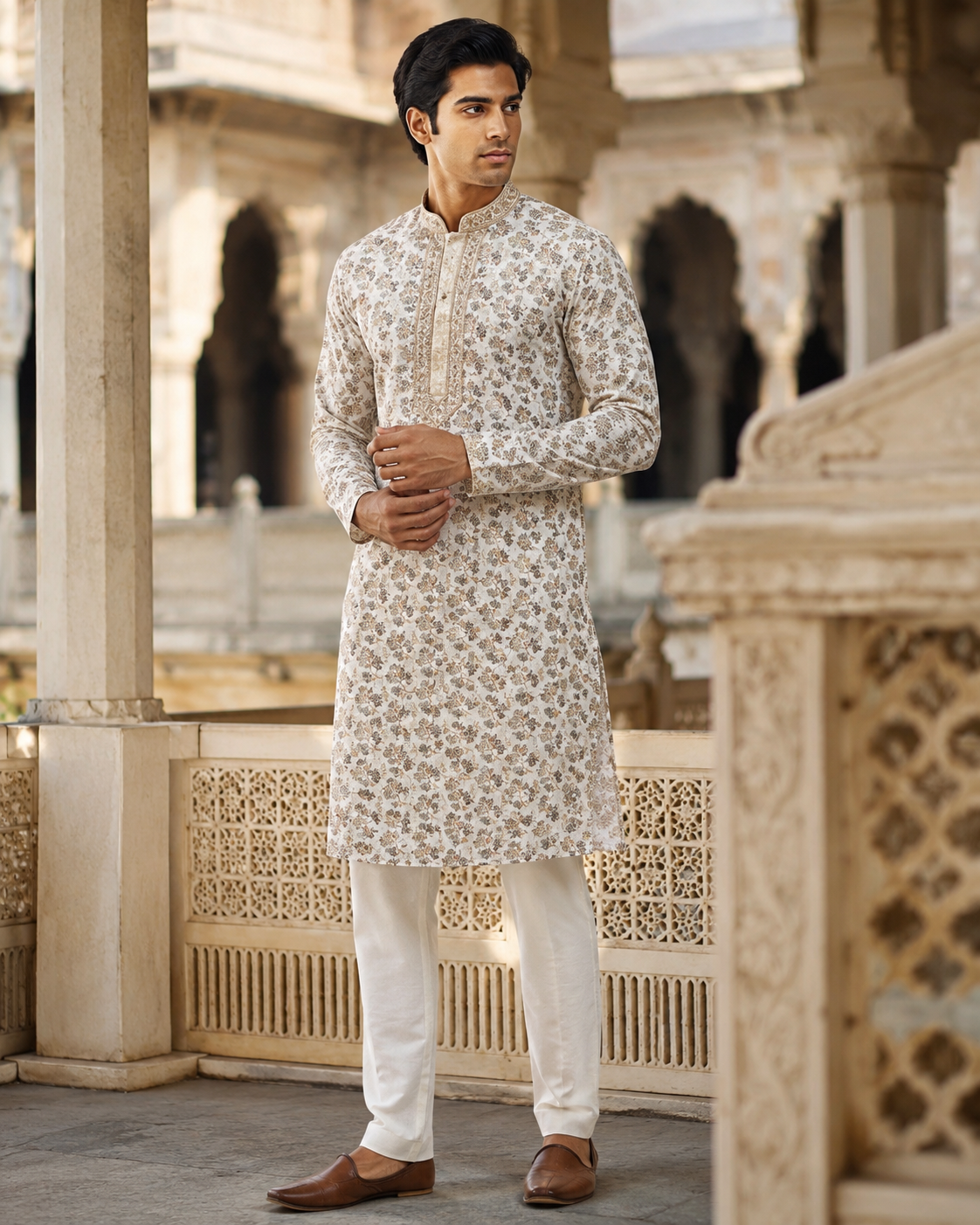 Ivory Floral Kurta Set