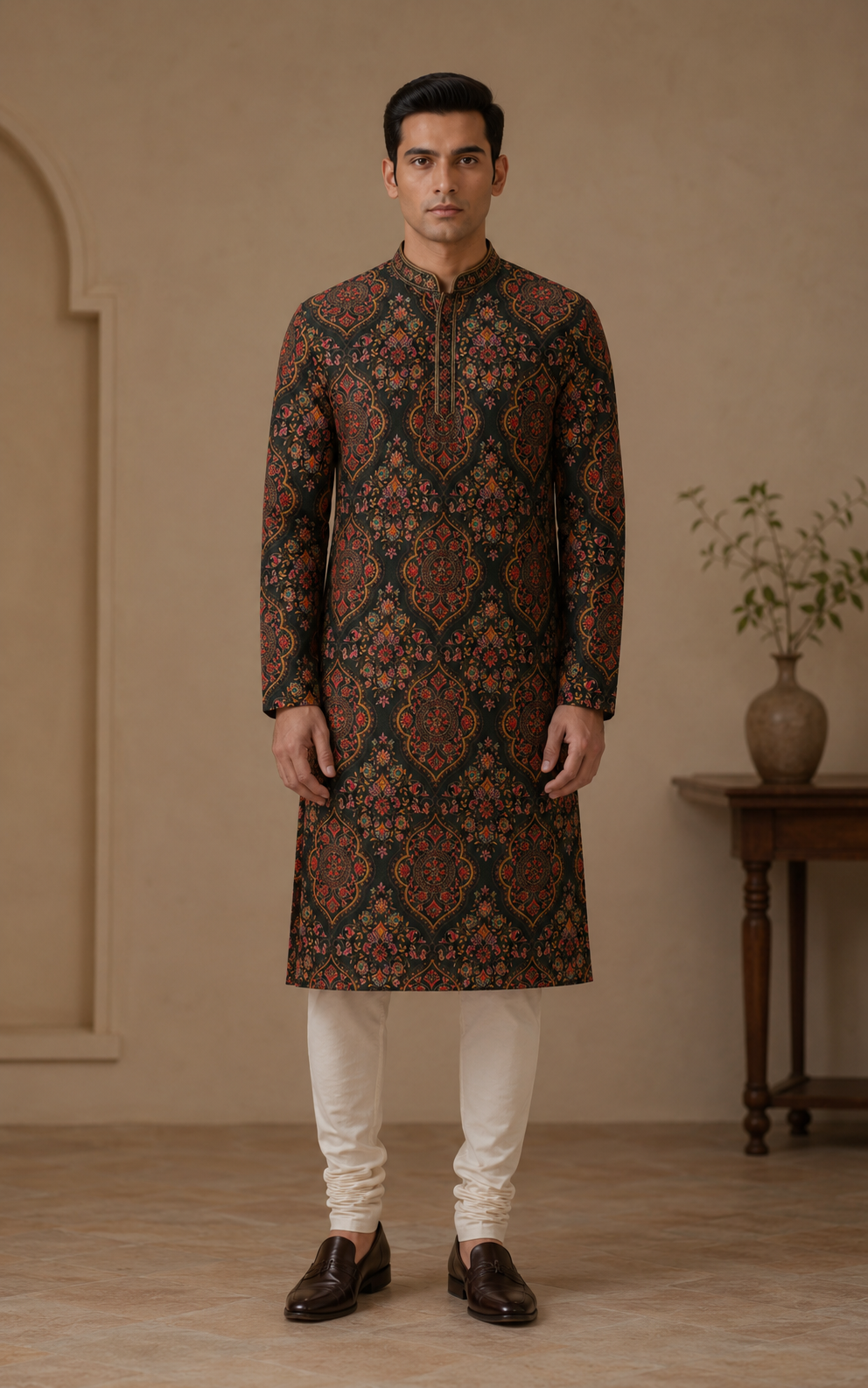 Black Mughal Kurta Set