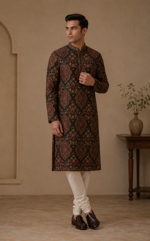 Black Mughal Kurta Set