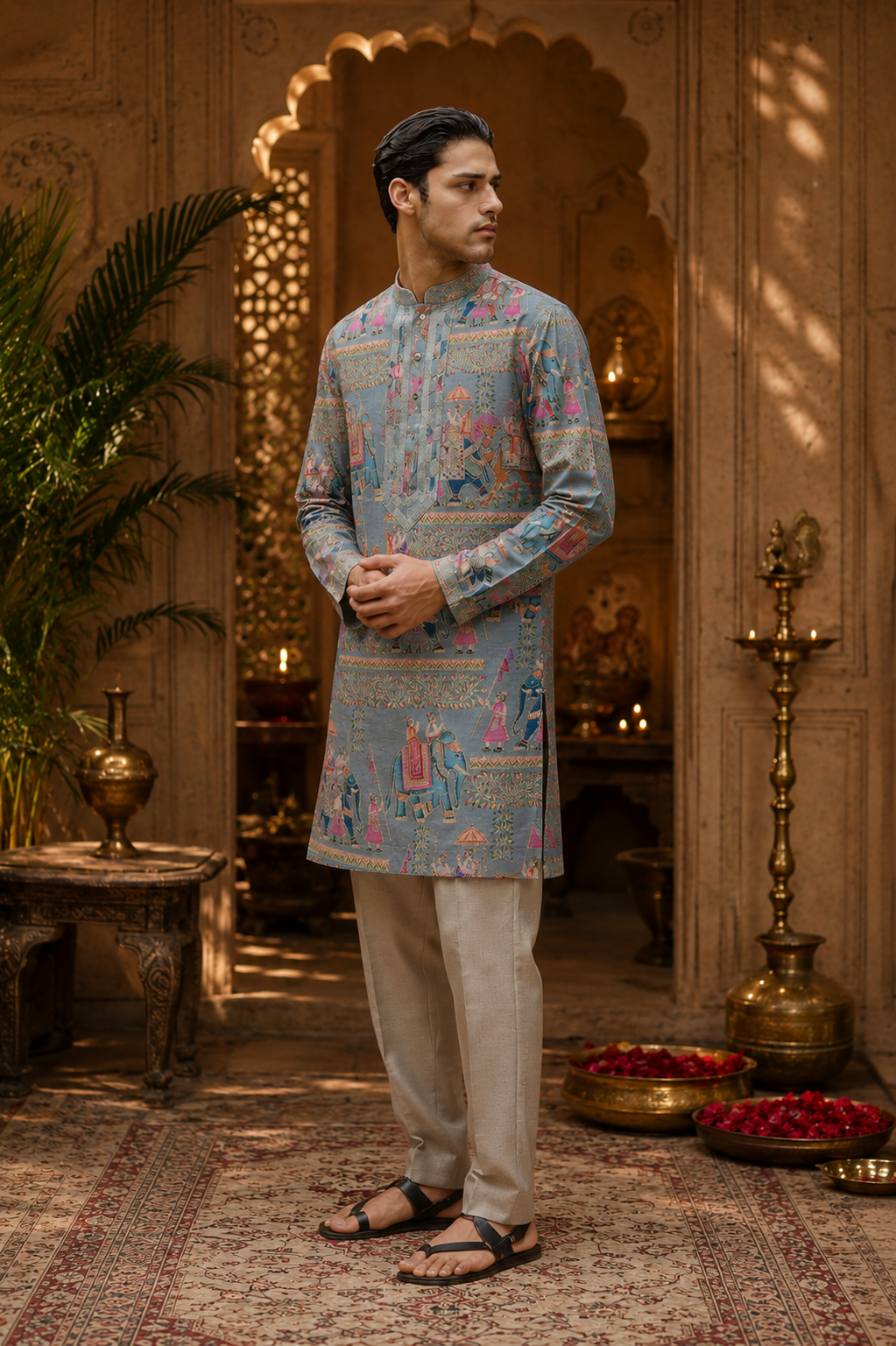 Grey Brocade Kurta Set