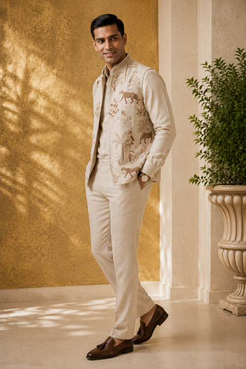 Ivory Linen Bundi Set