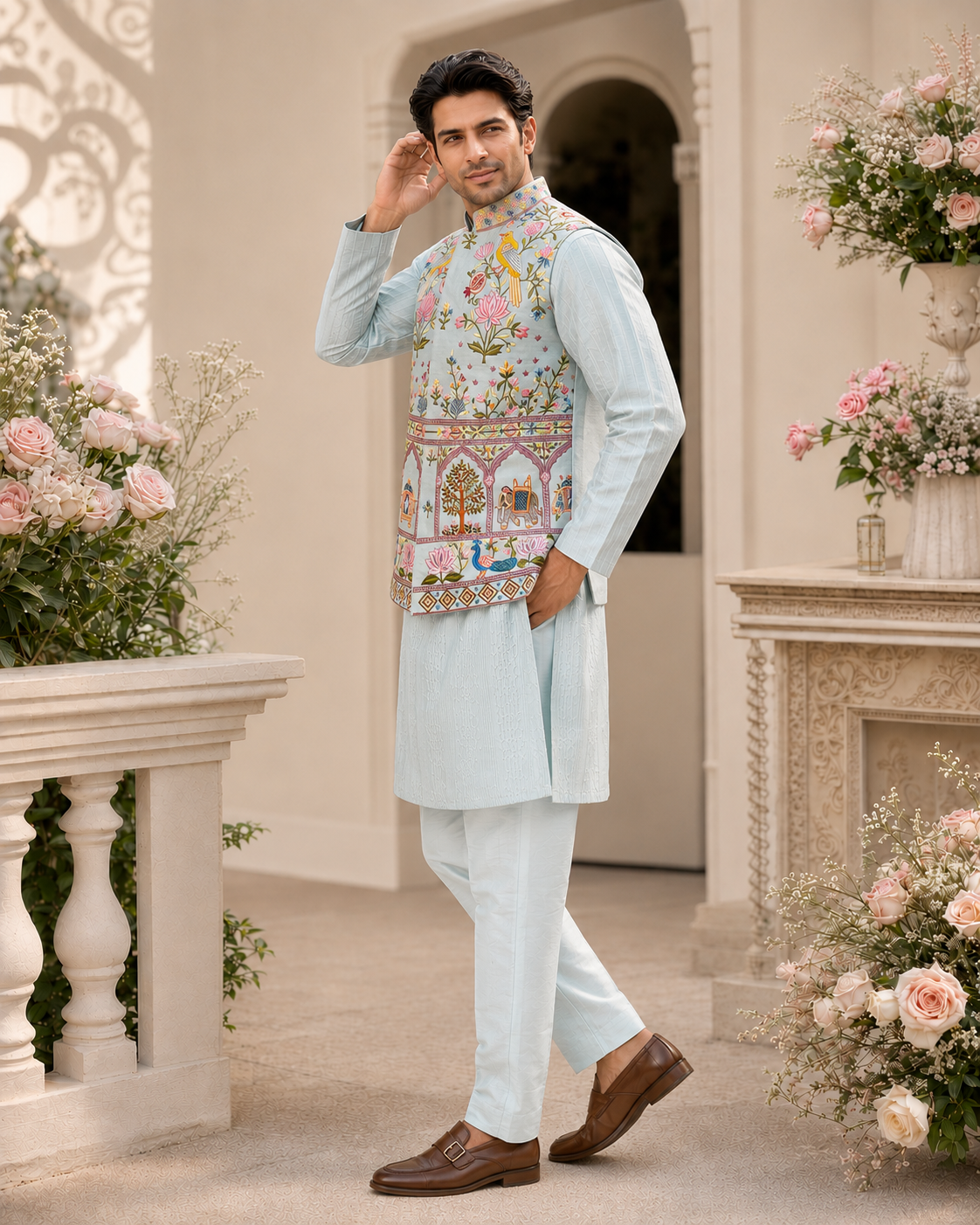 Powder Blue Nehru Set