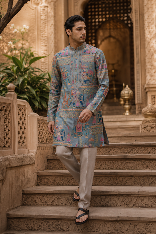 Grey Brocade Kurta Set